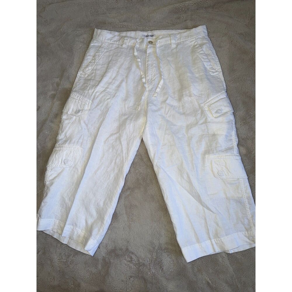Calvin Klein Men’s Linen Cargo Pants – White – Size 34